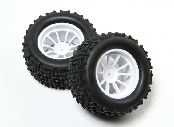HobbyKing® 1/10 Monster Truck 10-Spoke White Wheel & I-Pattern Tire 12mm Hex (2pc)