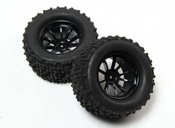 HobbyKing® 1/10 Monster Truck 10-Spoke Wheel Black & I-Pattern Tire 12mm Hex (2pc)