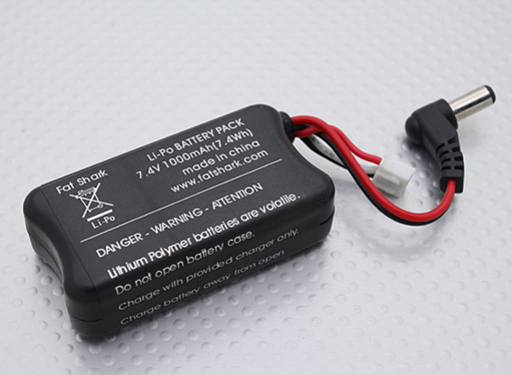 Fatshark FPV - Headset Batterij 7.4V 1000mah w / Banana Charge Lead