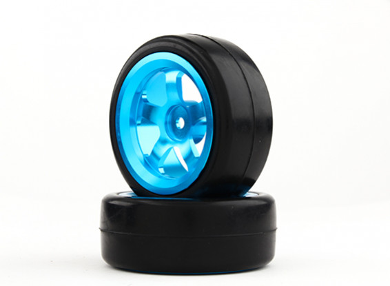 HobbyKing 10/01 Aluminium 5-Spoke 12mm Hex Wheel (blauw) / Slick Tire 26mm (2 stuks / zak)