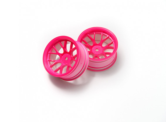 01:10 Wheel Set 'Y' 7-Spoke Fluorescent Pink (9mm Offset)