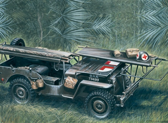Italeri 1:35 Scale 4 x 4 Ambulance Jeep plastic model kit
