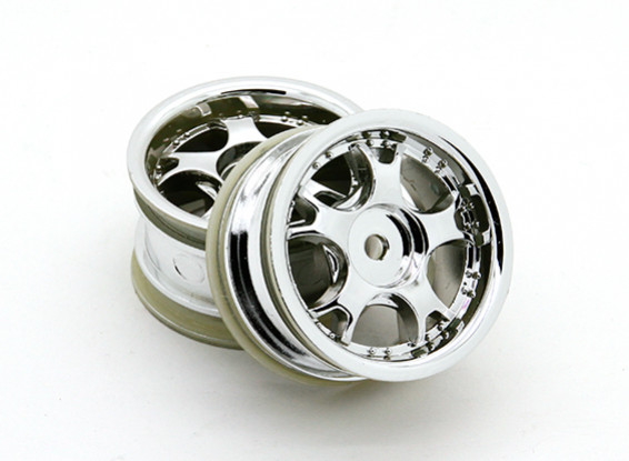 Ride 1/10 Mini 5W Spoke Wheel 0mm Offset - Chome zilver (2 stuks)