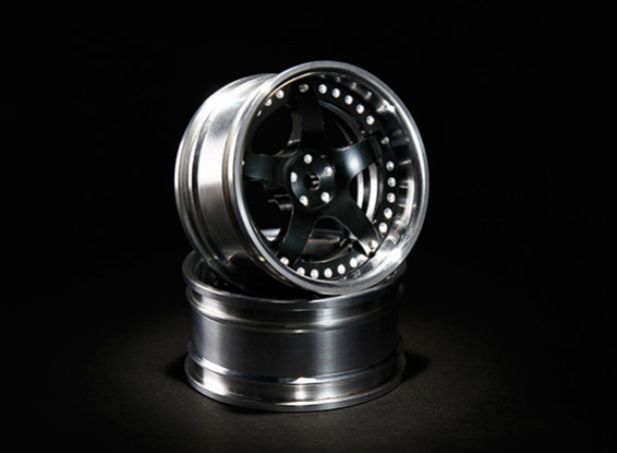 HobbyKing 10/01 Verstelbare Offset Aluminium Drift Wheel - Black / Polished (2 stuks)
