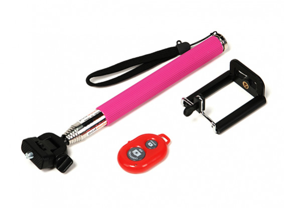 Monopole Action Cam Extension (selfie Stick) met Bluetooth Remote Shutter control - Pink