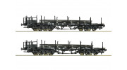 Roco/Fleischmann HO Scale Flat Double Bogie Wagons x 2 w/ Load OB