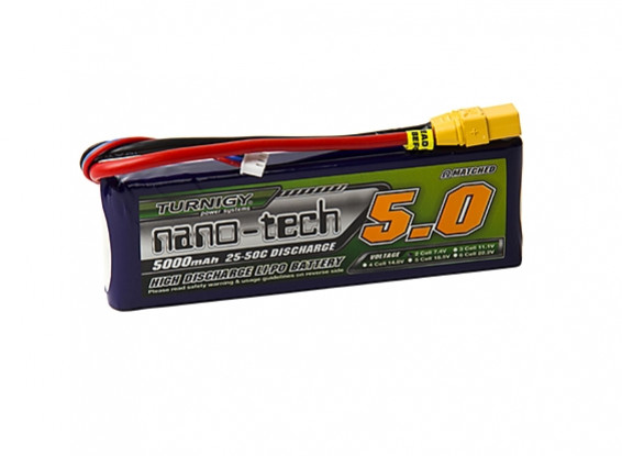Turnigy nano-tech 5000mAh 2S 25~50C Lipo Pack w/XT-90