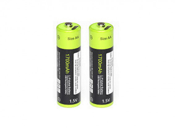 Znter 1.5V 1700mAh USB Rechargeable AA LiPoly Battery (2pcs) 1