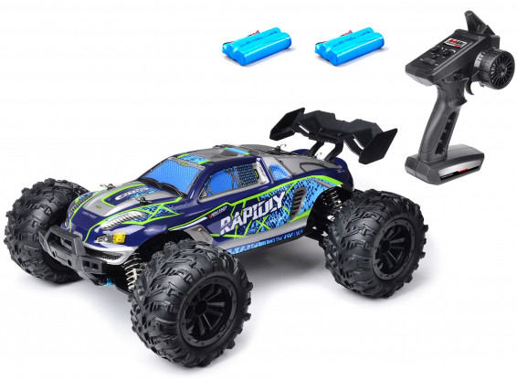 Truggy 1/16 (RTR) 4WD avec phares, 2 batteries et barre de roue optionnelle (bleu/vert)