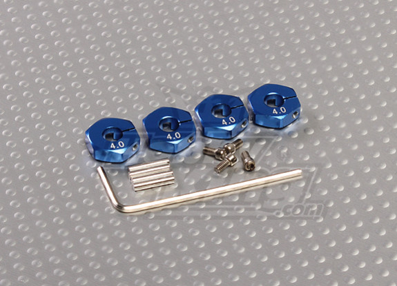 Adapteurs Bleu Aluminium roue avec vis de blocage - 4mm (12mm Hex)