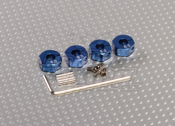 Adapteurs Bleu Aluminium roue avec vis de blocage - 6mm (12mm Hex)