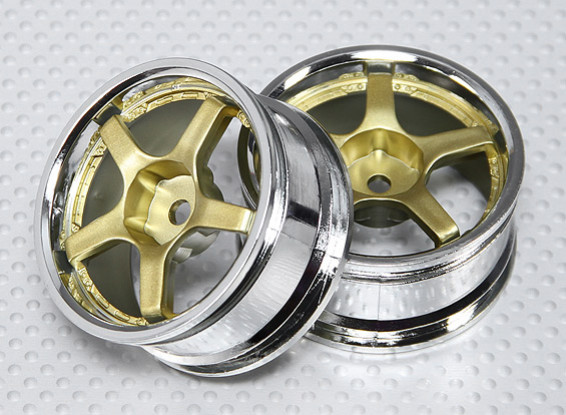 Échelle 1:10 Set de roue (2pcs) Gold / Chrome 5 rayons 26mm de voiture RC (pas de décalage)