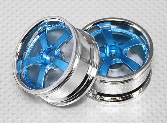 Échelle 1:10 Wheel Set (2pcs) Bleu / Chrome 5 rayons 26mm de voiture RC (Pas de décalage)
