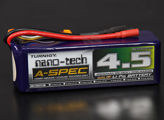 Turnigy nano-tech A-SPEC 4500mAh 6S 65 ~ 130C Lipo Paquet