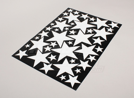 Étoile Blanc / Noir Divers Tailles Decal Sheet 425mmx300mm