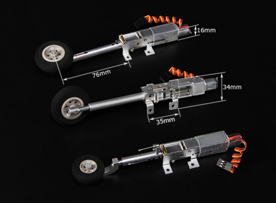 Turnigy 90 degrés tout métal Tricycle système Retract w / de Sprung Leg / Wheels (Modèles 2kg AUW Max)