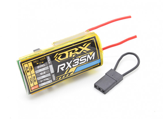 OrangeRx RX3SM Micro 3 axes de vol Stabilisateur w / DSM2 Compatible 4CH 2.4GHz Receiver w / Remote ON / OFF