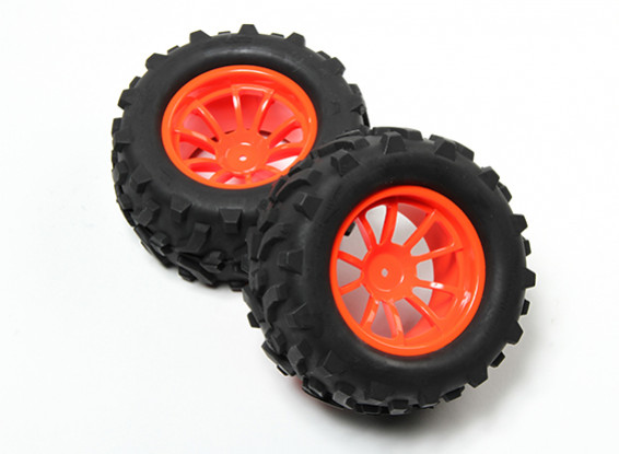 HobbyKing® 1/10 Monster Truck 10 Spoke orange fluorescent roue et Flèche Motif Tire (2pc)