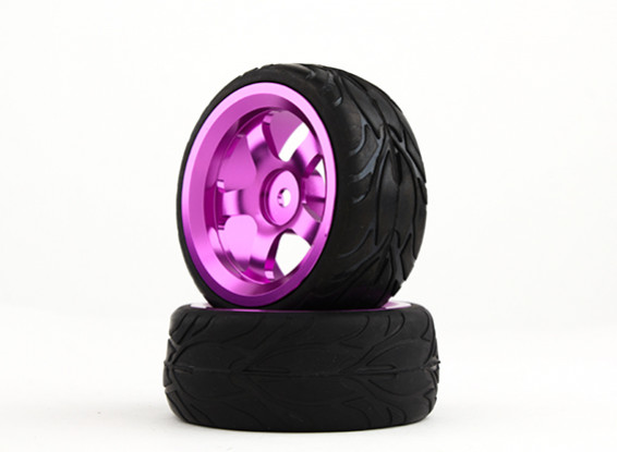 HobbyKing 1/10 aluminium à 5 rayons 12mm Wheel Hex (Violet) / Fire 26mm Tire (2pcs / sac)