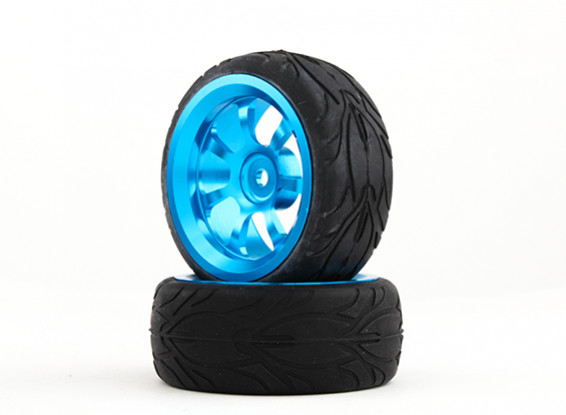HobbyKing 1/10 aluminium à 7 rayons 12mm Wheel Hex (Bleu) / Fire 26mm Tire (2pcs / sac)