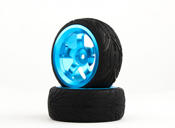HobbyKing 1/10 aluminium à 5 rayons 12mm Wheel Hex (Bleu) / Fire 26mm Tire (2pcs / sac)
