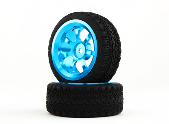 HobbyKing 1/10 aluminium à 7 rayons 12mm Hex Wheel (Bleu) / W 26mm des pneus (2pcs / sac)