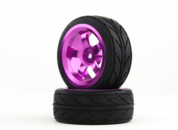 HobbyKing 1/10 aluminium à 5 rayons 12mm Hex Wheel (Violet) / VV 26mm des pneus (2pcs / sac)