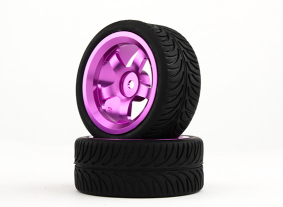 HobbyKing 1/10 aluminium à 5 rayons 12mm Hex Wheel (Violet) / YY 26mm Tire (2pcs / sac)