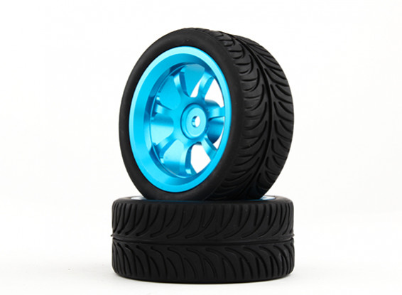 HobbyKing 1/10 aluminium à 7 rayons 12mm Hex Wheel (Bleu) / YY 26mm Tire (2pcs / sac)