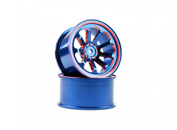 HobbyKing 1/10 Aluminium 9-Rayon Bleu / Rouge Drift Wheel (2pc)