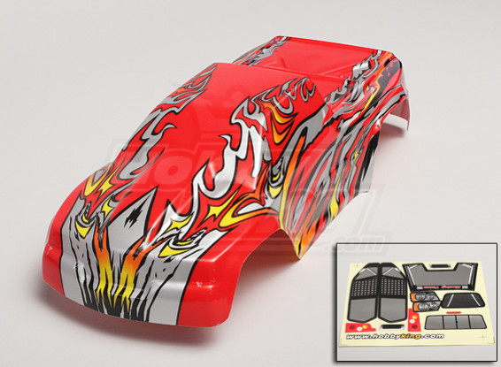 1/10 Monster Truck Pre-Painted Body Shell - Rouge / Argent