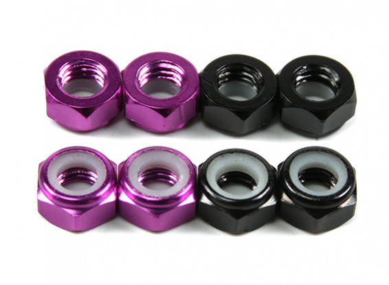 Aluminium Low Profile Nyloc Nut M5 (4 Black CW & 4 Violet CCW)