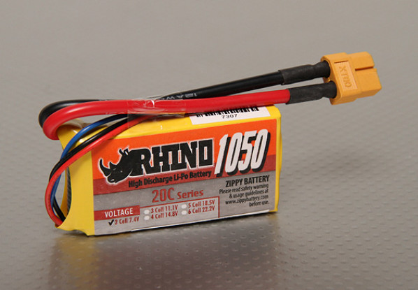 Rhino 1050mah 2S 7.4v 20C Lipoly Paquet