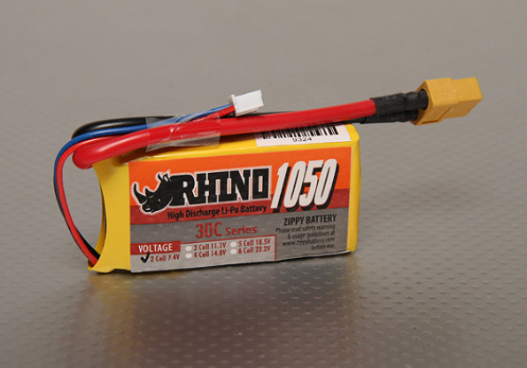 Rhino 1050mAh 2S 7.4v 30C Lipoly Paquet