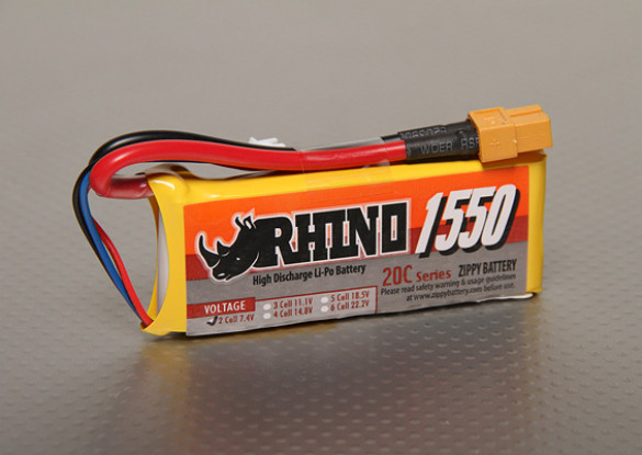 Rhino 1550mAh 2S 7.4v 20C Lipoly Paquet