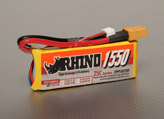 Rhino 1550mAh 2S1P 25C Lipoly Paquet
