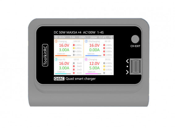 ToolkitRC Q4AC (prise US) 1 ~ 4S 5A 200W CA/CC Quad Balance chargeur/déchargeur