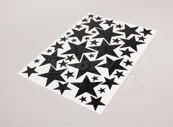 Stern-Schwarz / Weiß Verschiedene Größen Decal Sheet 425mmx300mm