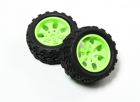 HobbyKing® 1/10 Monster Truck 7-Speichen-Fluorescent Grün Rad & Baum-Muster-Reifen (2pc)