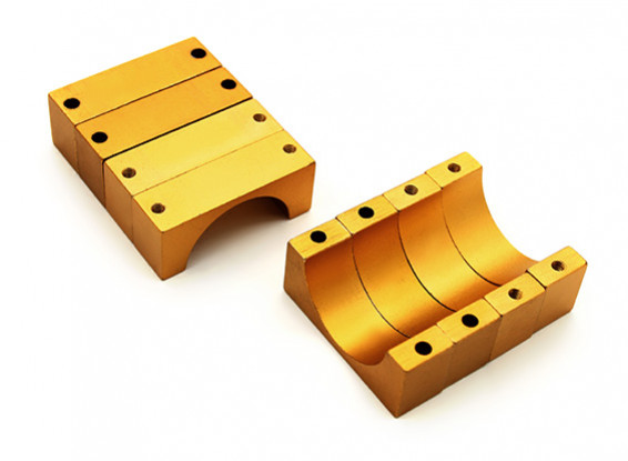 Gold eloxiert Doppelseitig 10mm CNC-Aluminiumrohrklemme 20 mm Durchmesser (Satz 4)
