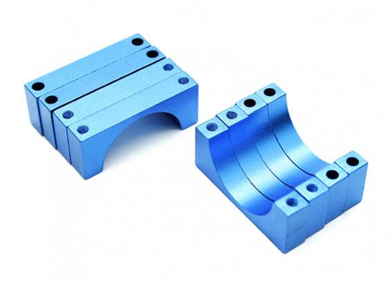 Blau eloxiert Doppelseitig 6mm CNC-Aluminiumrohrklemme 22 mm Durchmesser (Satz 4)