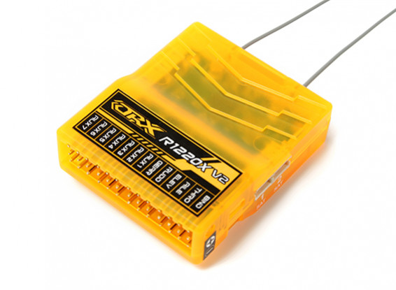 OrangeRx R1220X V2 12Ch 2,4 GHz DSM2 / DSMX Comp Full Range Rx w / Sat, Div Ant, F / Safe & SBUS