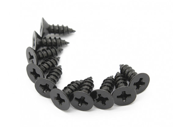 Screw Flat Head Phillips M3x10mm Self Tapping Steel Black (10pcs)
