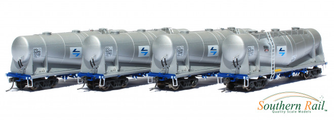 Southern Rail HO Scale 4 Car Set NSW NPRY/PRX Cement Hoppers with PTC Blue L7 Logo Series 1