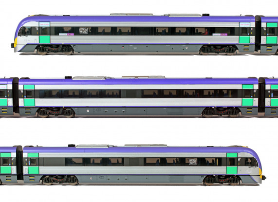 Southern Rail HO Scale VLocity VL24 V-Line DMU Rail Car Set DCC and Sound Ready (Mauve/Green/Yellow)