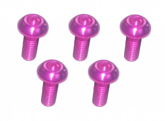 Screw Button Head Hex M3x8mm Machine Thread 7075 Aluminum Pink (5pcs)