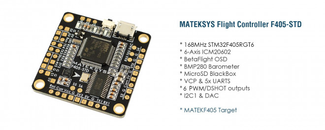 Matek Systems F405-STD Flight Controller w/ Betaflight OSD & Blackbox 1