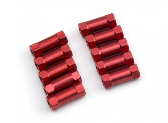 Ligera Ronda de aluminio Sección espaciador M3x13mm (rojo) (10 piezas)