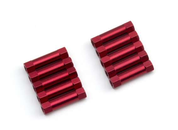 Ligera Ronda de aluminio Sección espaciador M3x20mm (rojo) (10 piezas)