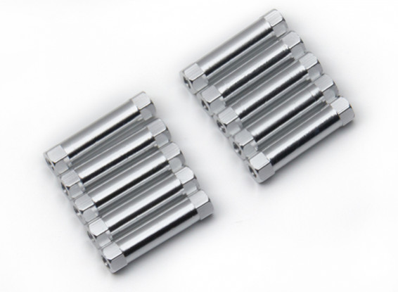Ligera Ronda de aluminio Sección espaciador M3x22mm (plata) (10 piezas)